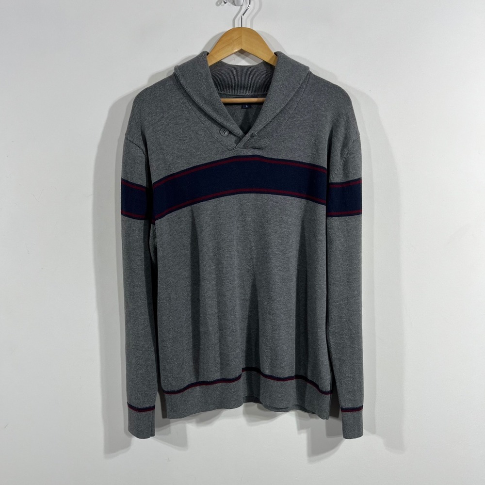 Gap VTG Heritage Academia Striped Shawl Collar Sweater Cotton Mens XL Preppy